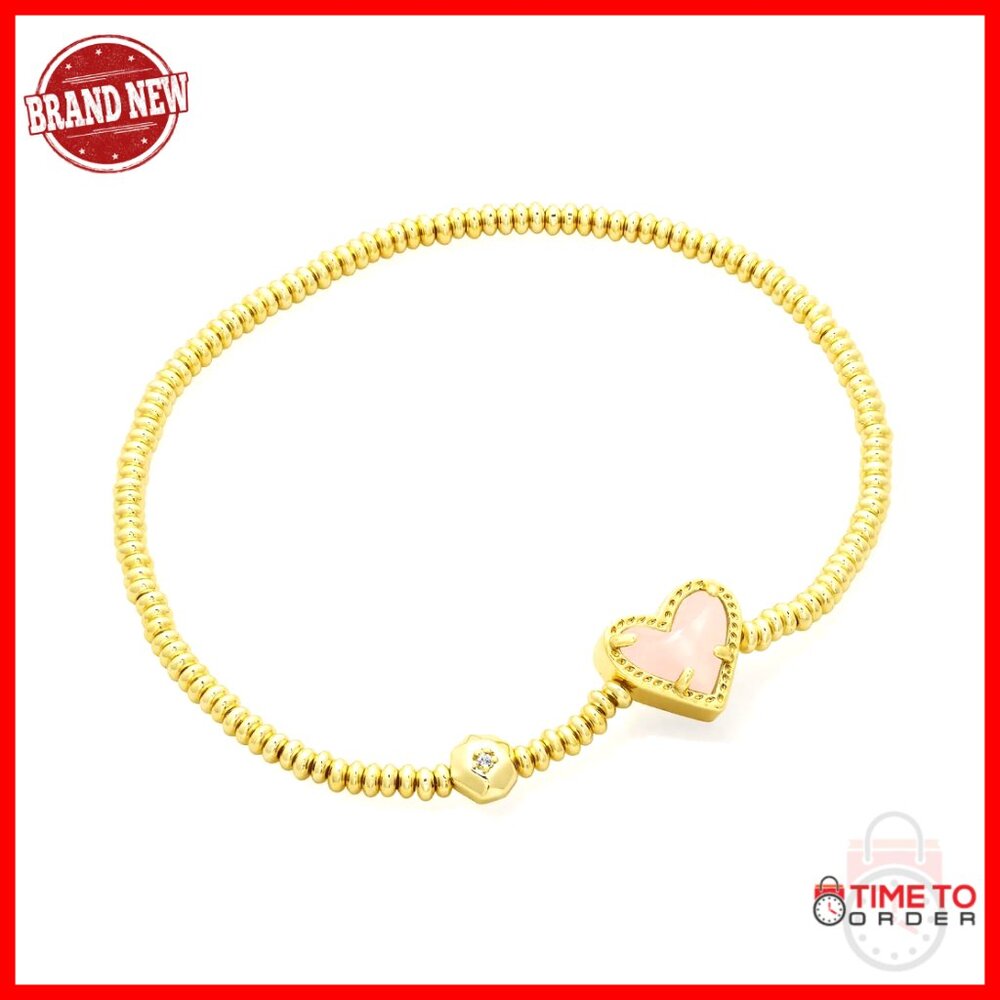 Stretch Bracelet Heart Charm Gold Plated Minimal Chic Elegant Jewelry Accessory